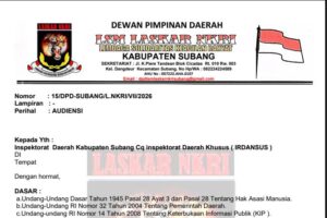 DPD LSM LASKAR NKRI SUBANG SIAP LAYANGKAN SURAT AUDIENSI KE IRDANSUS, DESAK AUDIT ULANG LPJ DESA CIRULUK